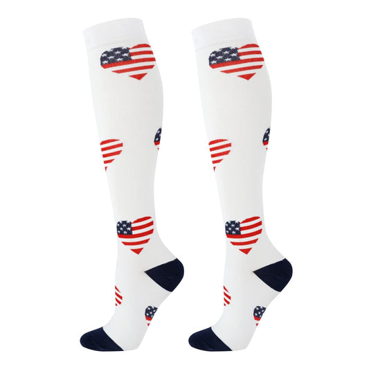 Junely American flag Compression Socks for Women Knee High Patriotic Socks for 4th of July Running Athletic Nurses Pregnant Women Work Support Travel Flight Sports Gifts Red White Blue