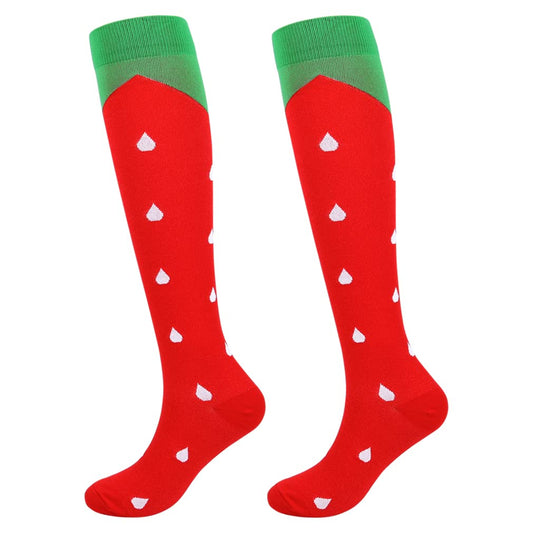 Junely Compression Socks for Women 20-30 mmhg Strawberry Knee High Socks for Running Athletic Nurses Pregnant Women Work Support Travel Flight Sports Red
