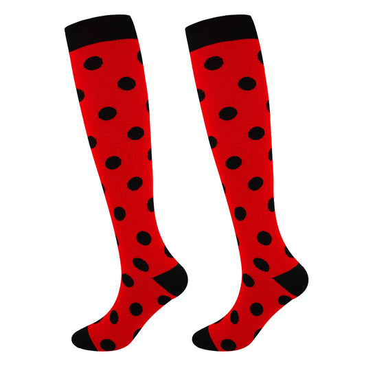 Junely Compression Socks for Women 20-30 mmhg Polka Dot Knee High Socks for Running Athletic Nurses Pregnant Women Work Support Travel Flight Sports Red