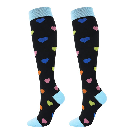 Junely Compression Socks for Women Heart Knee High Stockings for Valentines Day Running Athletic Nurses Pregnant Women Work Support Travel Flight Sports Gifts Black
