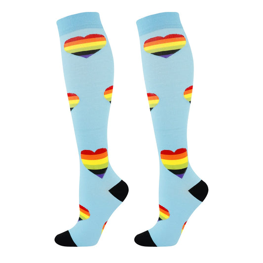 Junely Pride Compression Socks for Women 20-30 mmhg Rainbow Knee High Socks for Running Athletic Nurses Pregnant Women Work Support Travel Flight Sports Blue