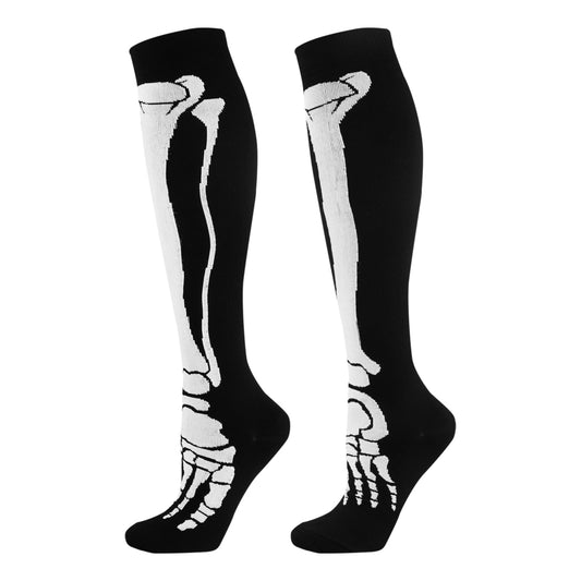 Junely Compression Socks for Women Skeleton Knee High Stockings for Halloween Gothic Running Athletic Nurses Pregnant Women Work Support Travel Flight Sports Gifts Black