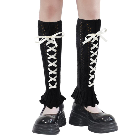 Junely Leg Warmers for Women Kawaii Leg Warmer Cute Legwarmers with Bows Cutecore Lolita Harajuku Gyaru Japanese Accessories Black