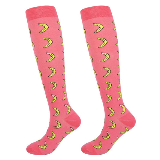 Junely Compression Socks for Women 20-30 mmhg Banana Knee High Socks for Running Athletic Nurses Pregnant Women Work Support Travel Flight Sports Pink