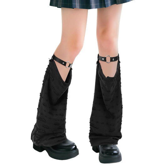 Junely Leg Warmers for Women Kawaii Leg Warmer Cute Legwarmers with Adjustable Strap Cutecore Lolita Harajuku Gyaru Japanese Accessories Black