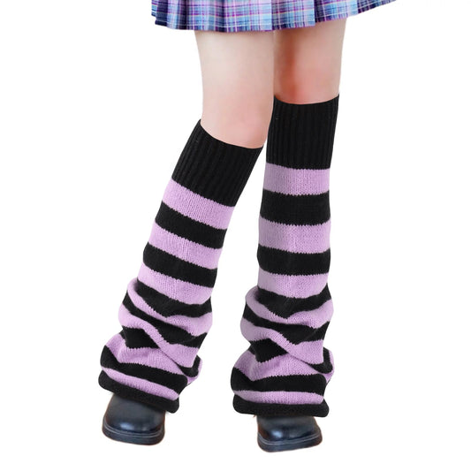 Junely Leg Warmers for Women Winter Kawaii Leg Warmer Cute Legwarmers Japanese Socks Halloween Goth Emo Lolita Gyaru Gothic Harajuku Accessories Black Purple