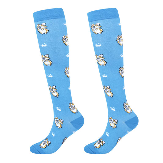 Junely Compression Socks for Women 20-30 mmhg Dog Knee High Stockings for Running Athletic Nurses Pregnant Women Work Support Travel Flight Sports Dog Mom Gifts Blue