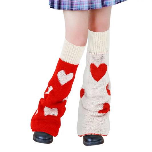 Junely Leg Warmers for Women Winter Kawaii Leg Warmer Cute Heart Legwarmers Japanese Socks Valentines Day Halloween Emo Lolita Gyaru Harajuku Accessories Red