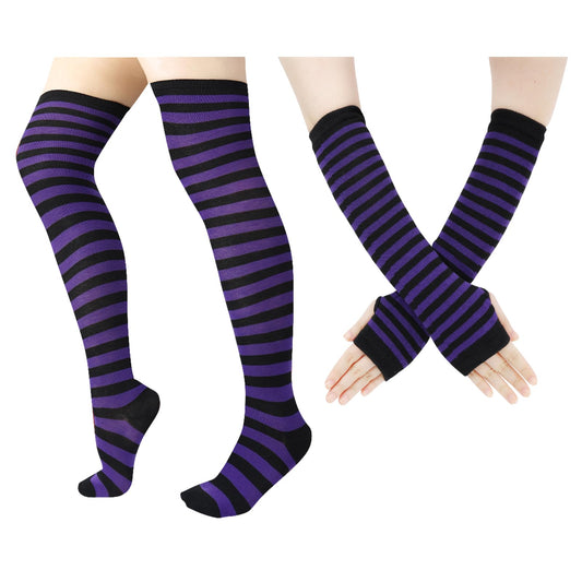 Junely Striped Thigh High Socks Over the Knee Stockings Extra Long Halloween Cosplay Costume Accessories Gifts