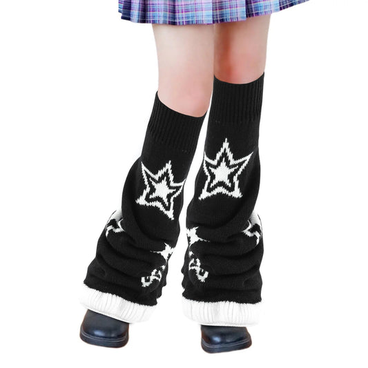 Junely Leg Warmers Kawaii Leg Warmer Cute Legwarmers with Star Reversible Japanese Socks Halloween Emo Lolita Gyaru Harajuku Accessories Black