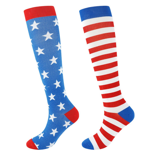 Junely American Flag Compression Socks for Women 20-30 mmhg Patriotic Knee High Socks for 4th of July Running Athletic Nurses Pregnant Women Work Support Travel Flight Sports Gifts Red White Blue