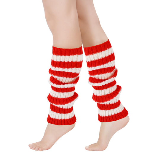 Junely Leg Warmers Striped Leg Warmer Knit Legwarmers Cosplay Halloween Christmas Costume Accessories for Ballet Figure Skating Ice Skating Dance Red White