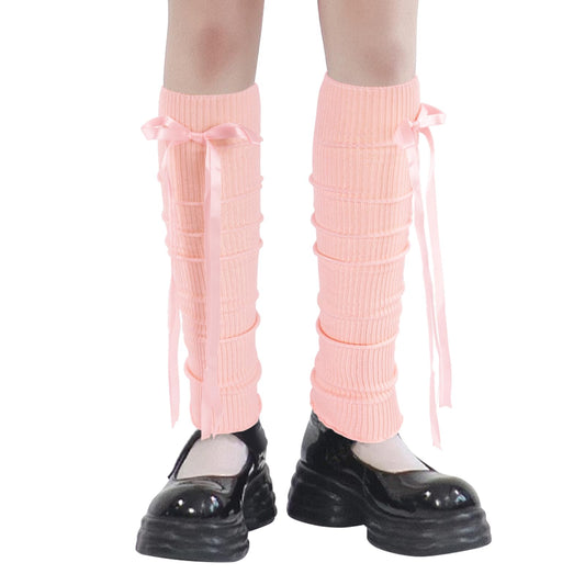 Junely Leg Warmers for Women Kawaii Leg Warmer Cute Legwarmers with Bows Cutecore Lolita Harajuku Gyaru Japanese Accessories Light Pink