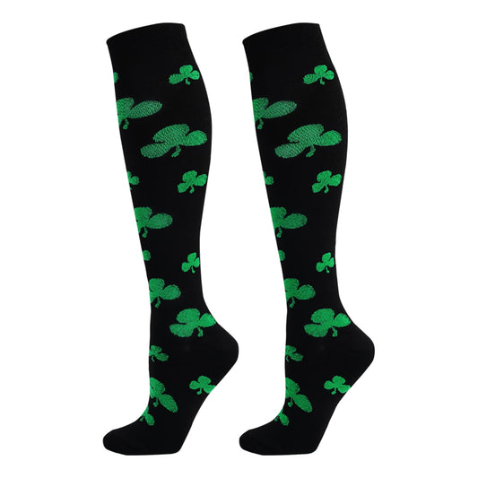 Junely St Patricks Day Compression Socks for Women Knee High Shamrock Stockings for Running Athletic Nurses Pregnant Women Work Support Travel Flight Sports Irish Gifts Green