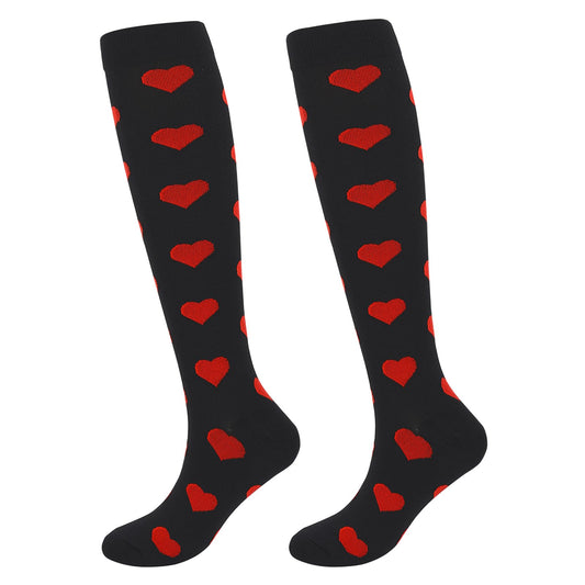 Junely Valentines Day Compression Socks for Women 20-30 mmhg Heart Knee High Socks for Valentine Running Athletic Nurses Pregnant Women Work Support Travel Flight Sports Black