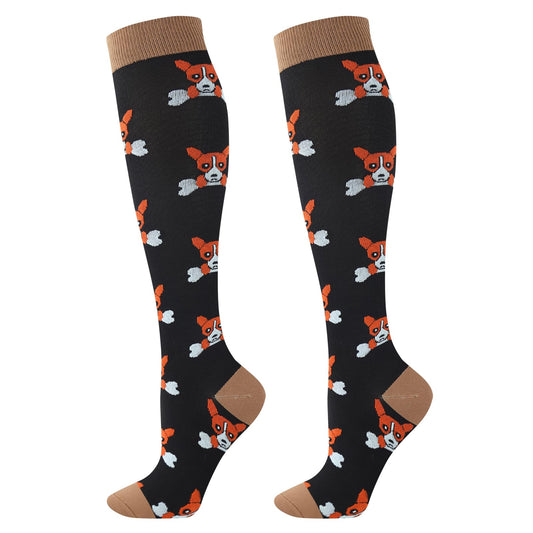 Junely Compression Socks for Women Dog Knee High Stockings for Running Athletic Nurses Pregnant Women Work Support Travel Flight Sports Gifts Black