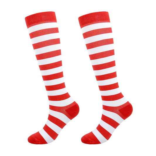 Junely Compression Socks for Women Striped Knee High Stockings for Christmas Halloween Running Athletic Nurses Pregnant Women Work Support Travel Flight Sports Gifts Red White
