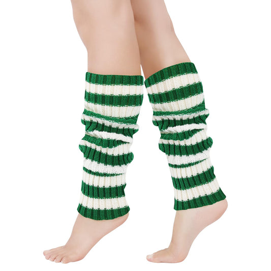 Junely St Patricks Day Leg Warmers Striped Leg Warmer Knit Legwarmers Cosplay Halloween Christmas Costume Accessories Green White