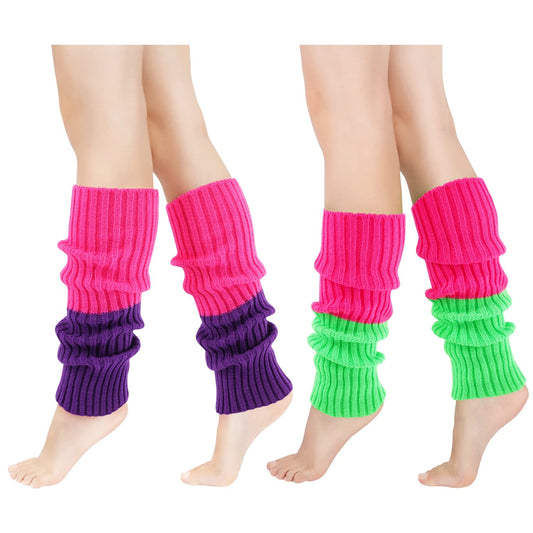 Junely Leg Warmers 80s Leg Warmer Knit Legwarmers Neon for Mardi Gras Ballet Dance Figure Skating Ice Skating Boot Pink Green Purple