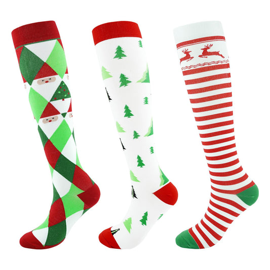 Junely Compression Socks for Women Christmas Knee High Stockings for Running Athletic Nurses Pregnant Women Work Support Travel Flight Sports Gifts Red Green