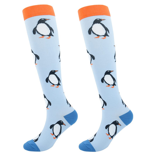 Junely Compression Socks for Women 20-30 mmhg Penguin Knee High Stockings for Running Athletic Nurses Pregnant Women Work Support Travel Flight Sports Penguin Gifts Blue