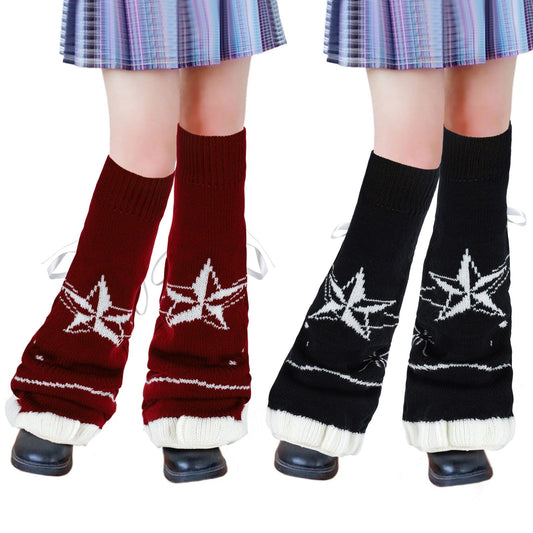 Junely Leg Warmers for Women Winter Kawaii Leg Warmer Cute Legwarmers Japanese Socks Halloween Goth Emo Lolita Gyaru Gothic Harajuku Accessories Black Red