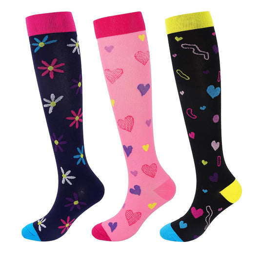 Junely Mothers Day Compression Socks for Women Valentines Day Knee High Stockings for Running Nurses Support Travel Pregnancy Gifts Pink Black