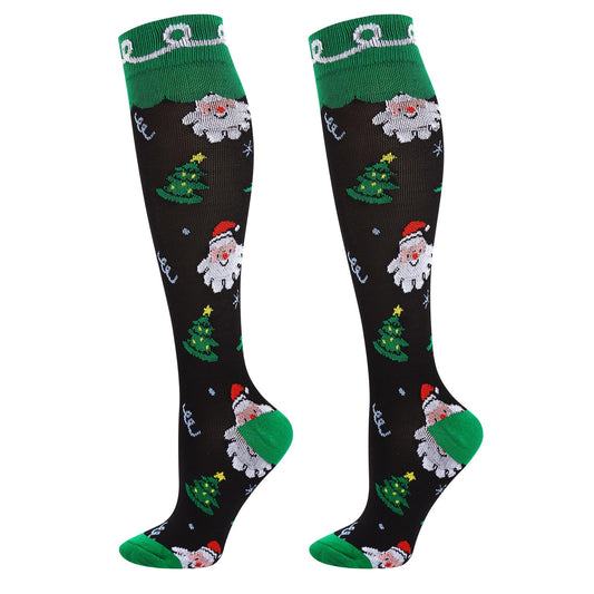 Junely Christmas Compression Socks for Women Knee High Christmas Tree Socks for Running Athletic Nurses Pregnant Women Work Support Travel Flight Sports Gifts Green Black