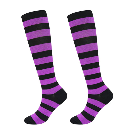 Junely Compression Socks for Women Striped Knee High Stockings for Halloween Running Athletic Nurses Pregnant Women Work Support Travel Flight Sports Gifts Black