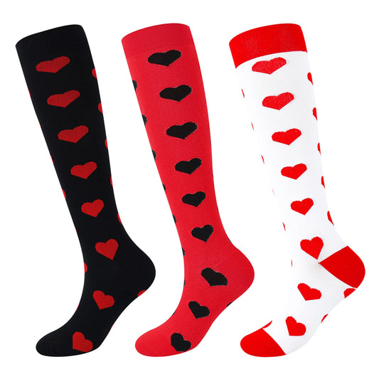 Junely Valentines Day Compression Socks for Women Knee High Heart Socks for Valentine Running Athletic Nurses Pregnant Women Work Support Travel Flight Sports Red White Black
