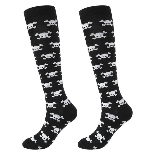 Junely Compression Socks for Women 20-30 mmhg Knee High Skull Socks for Halloween Running Athletic Nurses Pregnant Women Work Support Travel Flight Sports Gifts Black