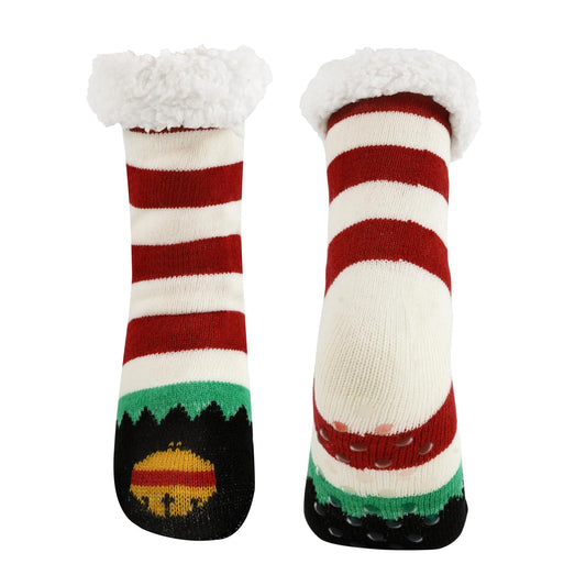 Junely Christmas Slipper Socks with Grips for Women Fuzzy Cozy Fluffy Non Slip Warm Winter Thick Comfy Soft Fleece Cabin Socks Red and White Striped