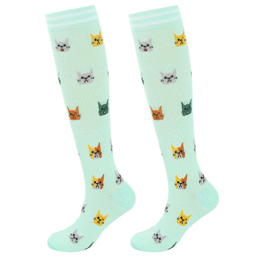 Junely Compression Socks for Women 20-30 mmhg Cat Knee High Stockings for Running Athletic Nurses Pregnant Women Work Support Travel Flight Sports Cat Gifts Blue