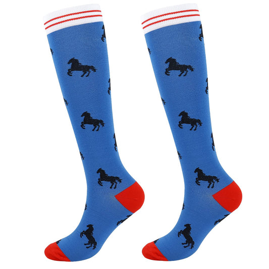 Junely Compression Socks for Women Horse Knee High Stockings for Running Athletic Nurses Pregnant Women Work Support Travel Flight Sports Horse Gifts Blue