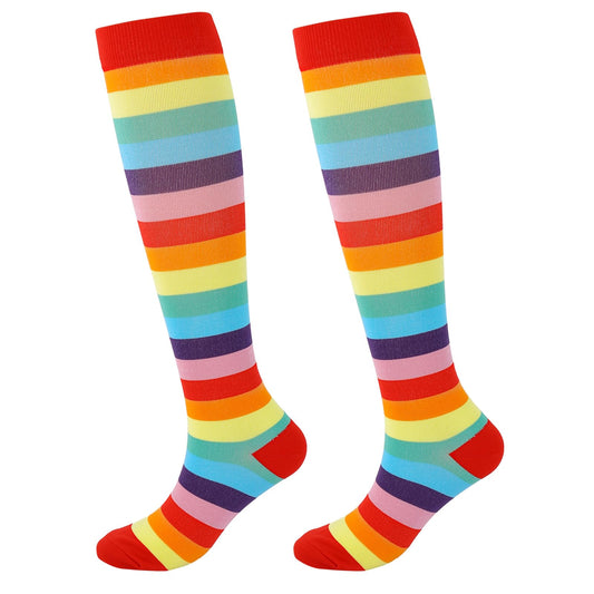 Junely Rainbow Compression Socks for Women Pride Knee High Socks for Running Athletic Nurses Pregnant Women Work Support Travel Flight Sports Gifts Colorful