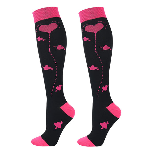 Junely Valentines Day Compression Socks for Women 20-30 mmhg Knee High Heart Socks for Valentine Running Athletic Nurses Pregnant Women Work Support Travel Flight Sports Pink