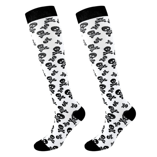 Junely Compression Socks for Women 20-30 mmhg Knee High Skull Socks for Halloween Running Athletic Nurses Pregnant Women Work Support Travel Flight Sports Gifts White