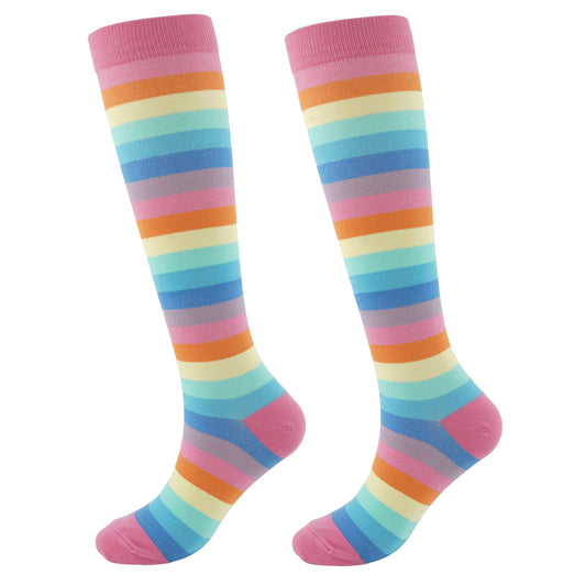 Junely Rainbow Compression Socks for Women Pride Knee High Socks for Running Athletic Nurses Pregnant Women Work Support Travel Flight Sports Gifts Pink