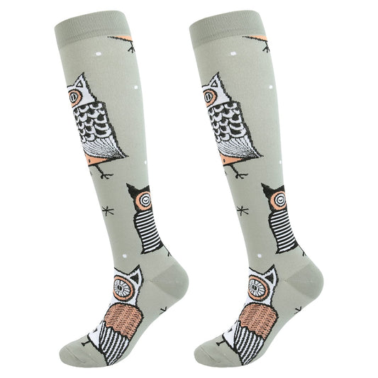 Junely Compression Socks for Women 20-30 mmhg Owl Knee High Stockings for Running Athletic Nurses Pregnant Women Work Support Travel Flight Sports Owl Gifts Grey