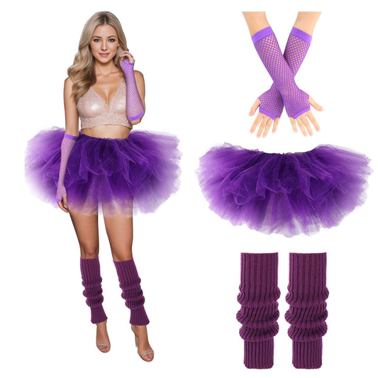 Junely Tutu for Women Adults and Leg Warmers and Fingerless Gloves Costume Accessories for Halloween Ballet Dance Running Gifts Purple
