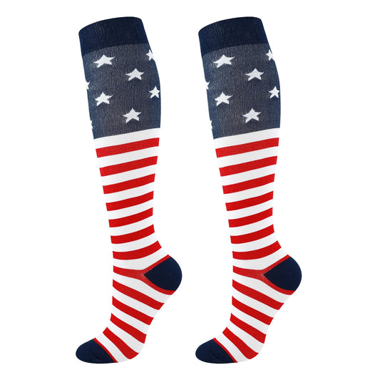 Junely Compression Socks for Women American flag Knee High Stockings for 4th of July Running Athletic Nurses Pregnant Women Work Support Travel Flight Sports Gifts Red White Blue