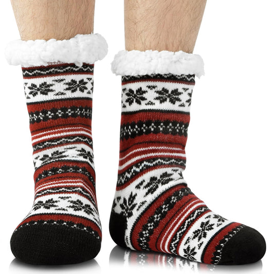 Junely Slipper Socks for Men with Grippers Fuzzy Cozy Fluffy Non Slip Warm Winter Thick Comfy Soft Fleece Cabin Socks Christmas Gifts Snowflake Black