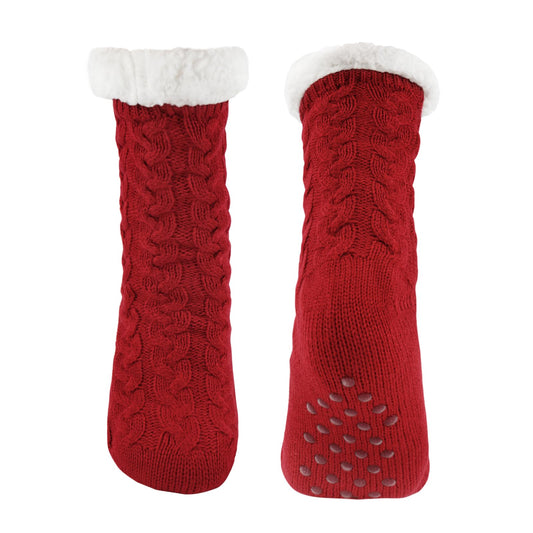 Junely Slipper Socks with Grips for Women Fuzzy Cozy Fluffy Non Slip Warm Winter Thick Comfy Soft Fleece Cabin Socks Red