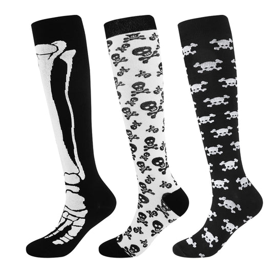 Junely Compression Socks for Women Skeleton Skull Knee High Stockings for Halloween Goth Running Athletic Nurses Pregnant Women Work Support Travel Flight Sports Gifts Black White