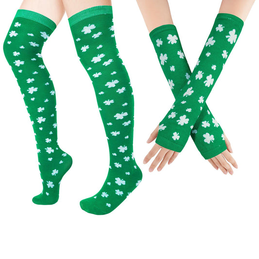 Junely St Patricks Day Thigh High Socks Shamrock Over the Knee Stockings Extra Long Halloween Christmas Cosplay Costume Accessories Gifts Green