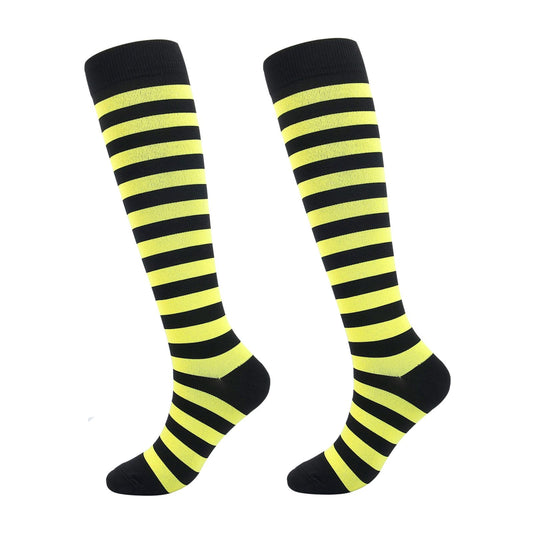 Junely Compression Socks for Women Bee Knee High Stockings for Halloween Running Athletic Nurses Pregnant Women Work Support Travel Flight Sports Gifts Black Yellow