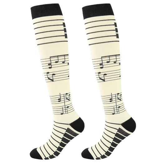 Junely Compression Socks for Women 20-30 mmhg Music Knee High Socks for Halloween Running Athletic Nurses Pregnant Women Work Support Travel Flight Sports Gifts White
