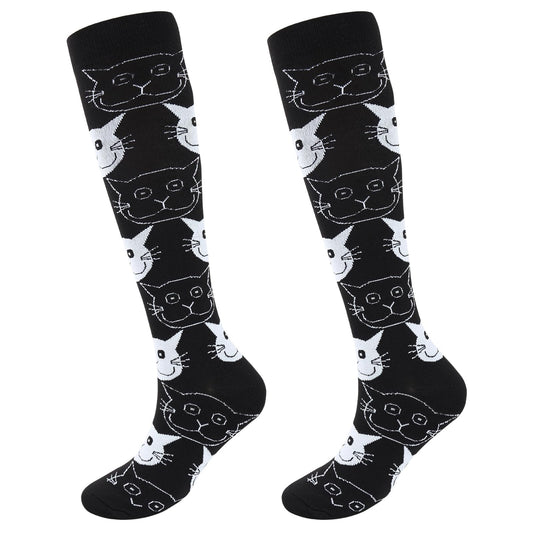 Junely Compression Socks for Women 20-30 mmhg Cat Knee High Stockings for Running Athletic Nurses Pregnant Women Work Support Travel Flight Sports Cat Gifts Black