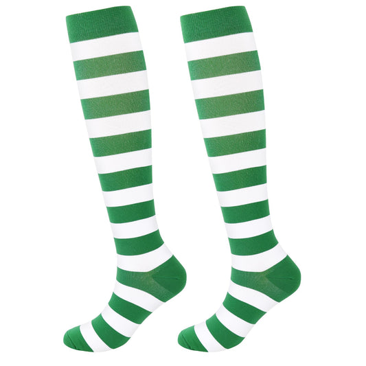 Junely St Patricks Day Compression Socks for Women Striped Knee High Stockings for Christmas Halloween Running Athletic Nurses Pregnant Women Work Support Travel Flight Sports Irish Gifts Green White