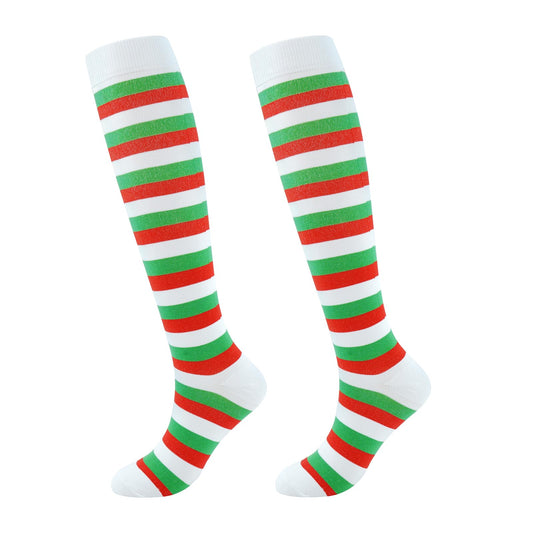 Junely Christmas Compression Socks for Women Knee High Striped Socks for Running Athletic Nurses Pregnant Women Work Support Travel Flight Sports Gifts Red Green